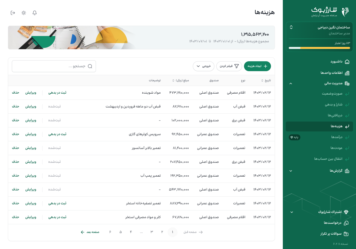 محاسبه هزینه ها